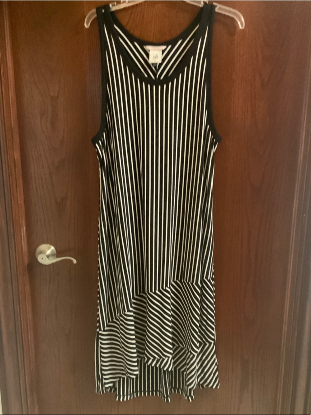 CAbi 5946 ATC Wink Vertical Stripe High-Low Sleeveless Dress